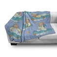 thumbnail image 3 of Blue Soft Flannel Fleece Throw Blanket, Sitting Sleeping Crawling Smiling Babies on Clouds Children Artwork, Cozy Plush for Indoor and Outdoor Use, 50" x 70", Turquoise Yellow, by Ambesonne, 3 of 6
