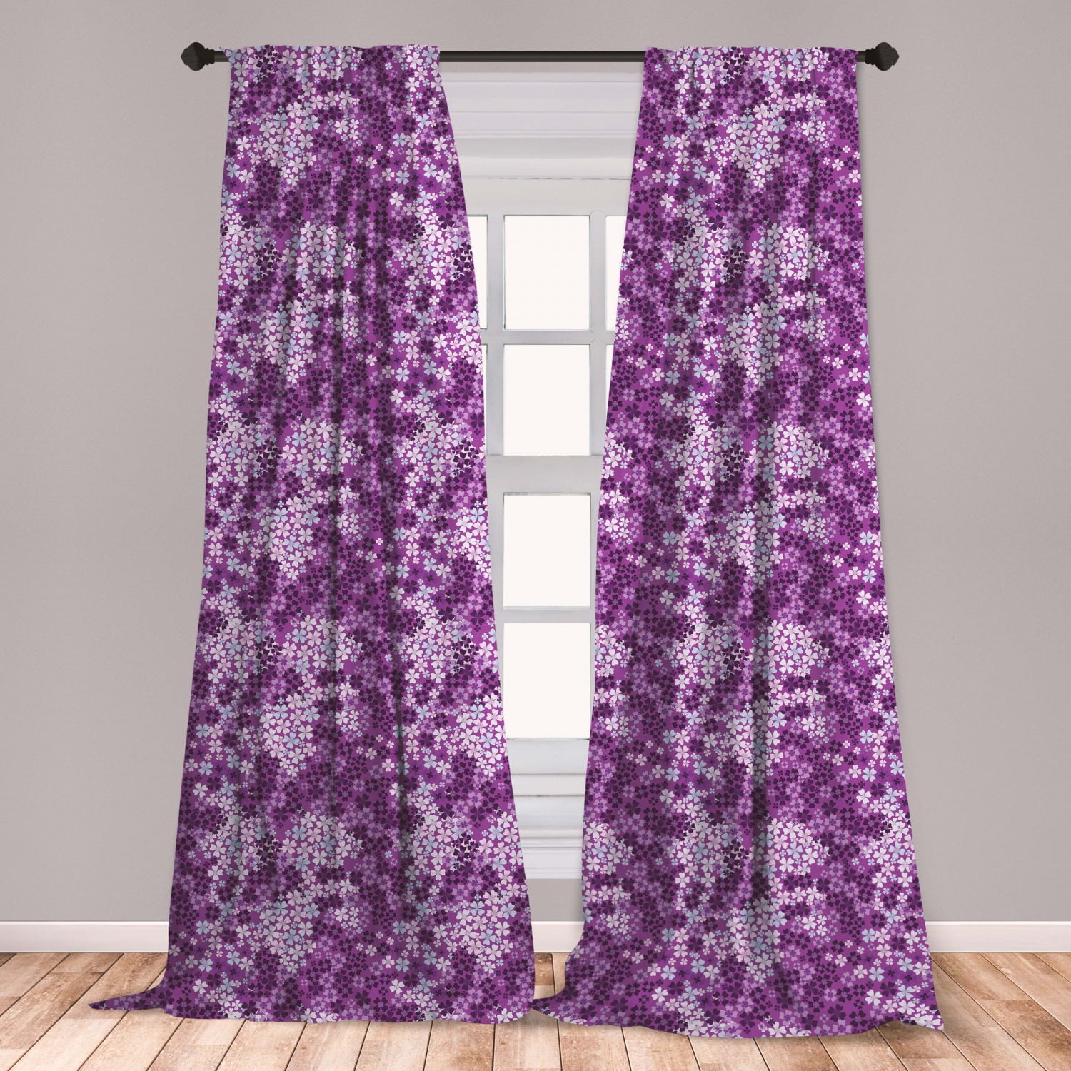 Flower Curtains 2 Panels Set, Lilac Flowers Blossoms in Spring Romantic