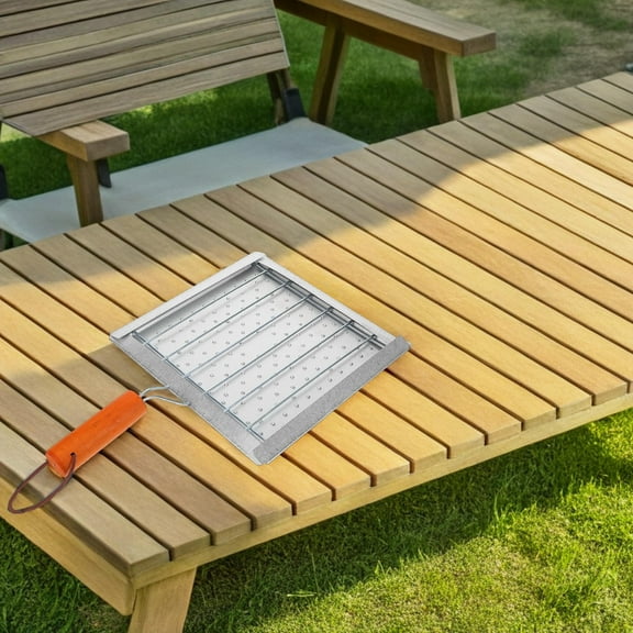 Hemoton Stainless Steel Camp Stove Toaster with Wooden Handle for BBQ Portable Foldable Grilling Rack 12.5x8.5 Inches