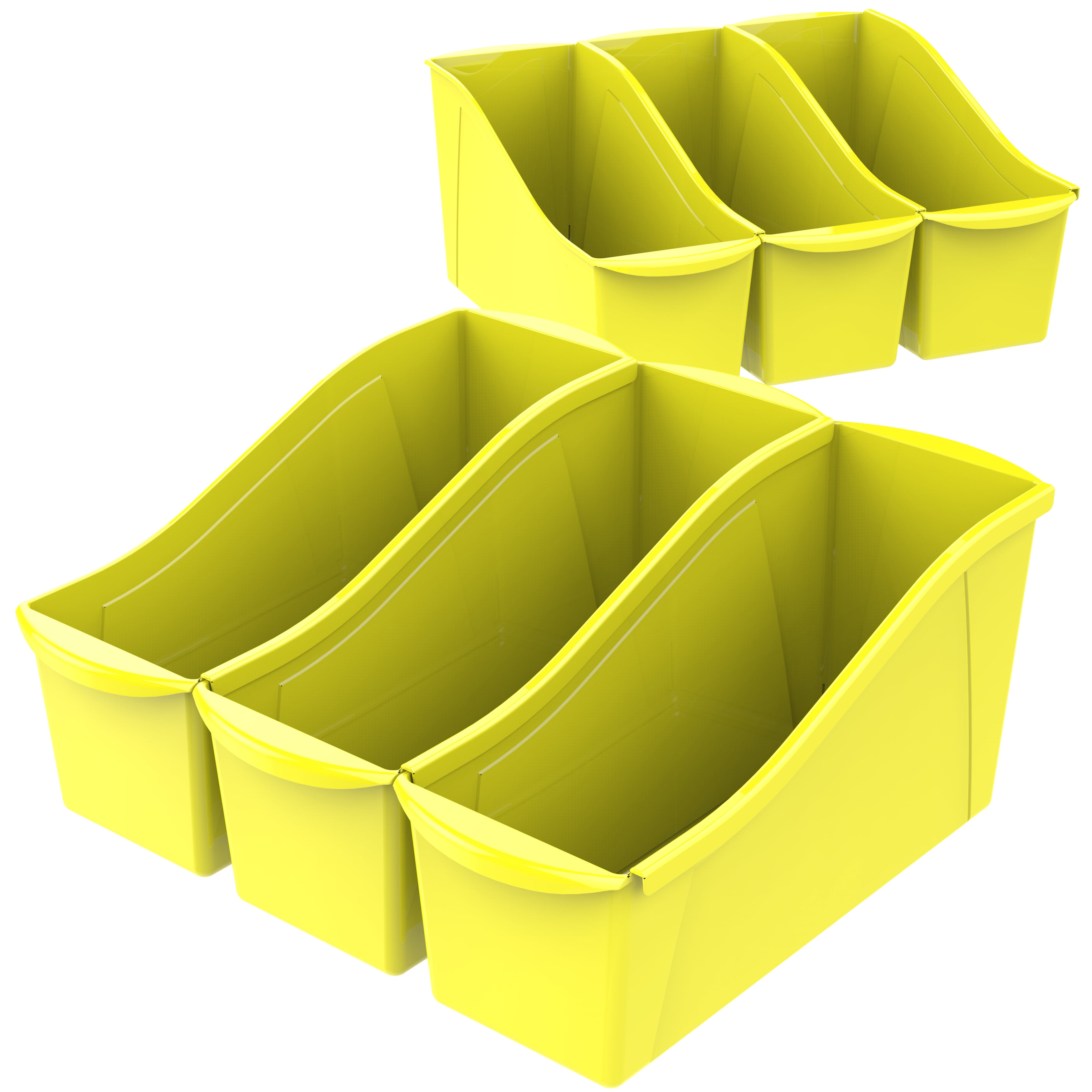 Storex Large Plastic Book Bin Kids Paper Storage Yellow 6 Pack