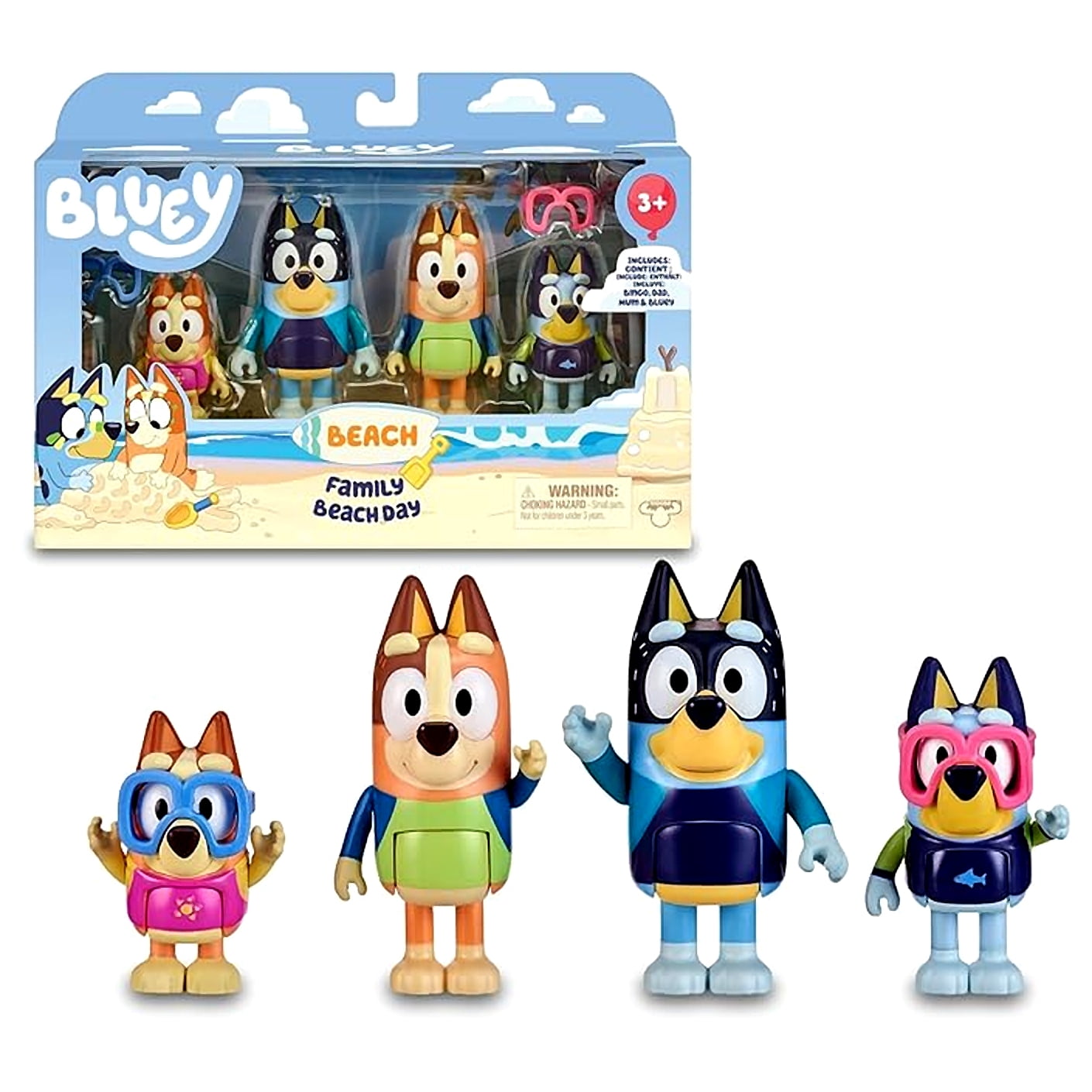 Bluey & Family Beach Day 4 Pack of 2.5-3" Possable Figures