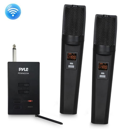 Bluetooth UHF Wireless Microphone And Receiver System with Universal Audio Receiver, (2) USB Rechargeable Battery Mics, Selectable