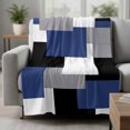thumbnail image 2 of Navy Blue Grey Black Geometric Throw Blanket for Couch,Lightweight Flannel Fleece Blanket,Middle Century Art Abstract Aesthetics Microfiber Plush All Season Decorative Blankets for Sofa Bed 50"x60", 2 of 9