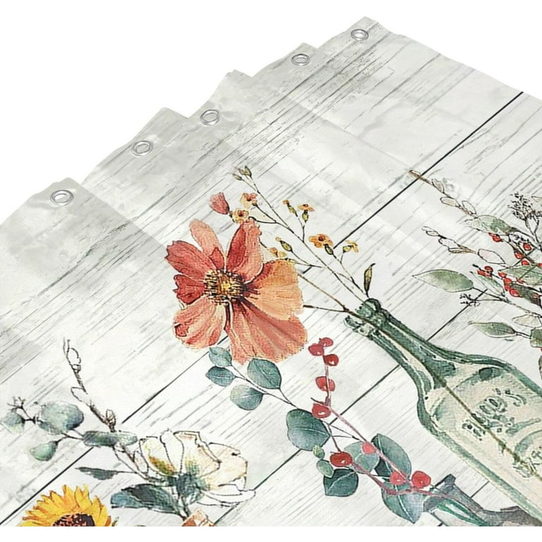 Rustic Farmhouse Flower Shower Curtain - Waterproof Polyester, 60x72 In, Includes 12 Hooks