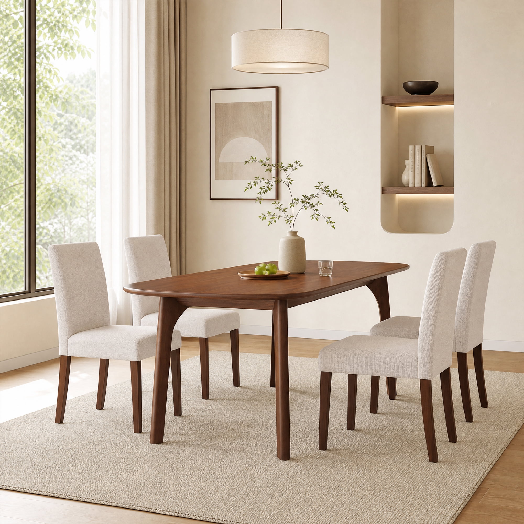 Upholstered Fabric Dining Chairs Set of 2 with Wood Legs, Modern Parsons Chairs with High Back for Kitchen, Dining Room, or Restaurant, Beige