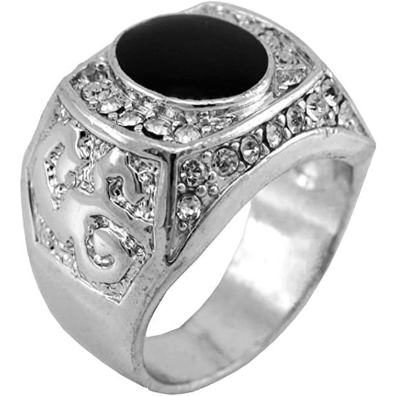 Hip-Hop Silver Tone Black Onyx Men's Ring size 8