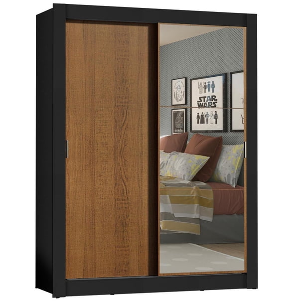 Ropero Closet Madesa Denver 2 Puertas Corredizas con Espejo Negro/Marrón