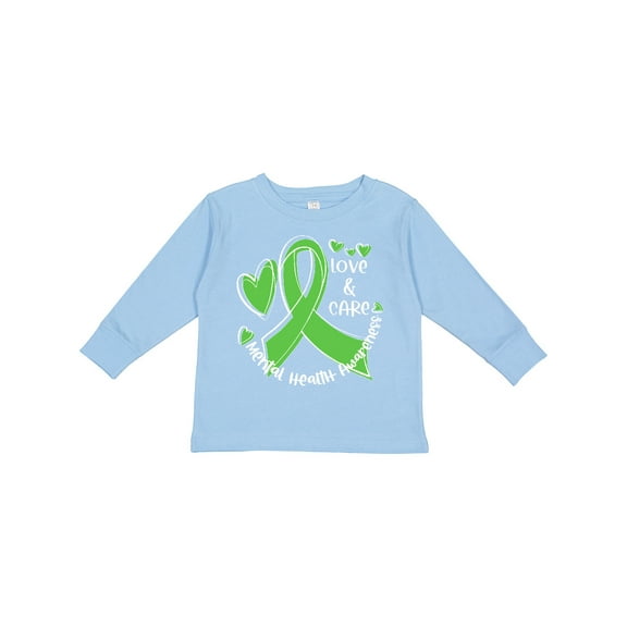 Inktastic Love and Care Mental Health Awareness Green Ribbon Boys or Girls Long Sleeve Toddler T-Shirt