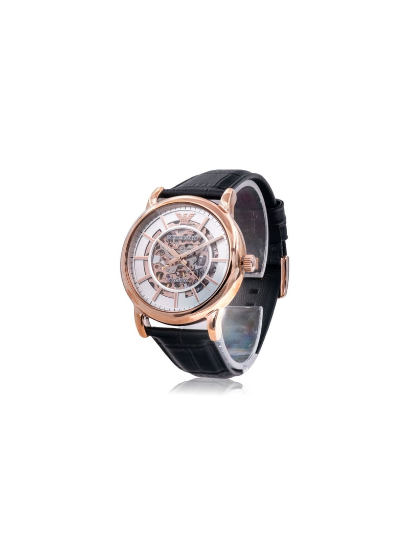 Emporio Armani Mens Watch, Leather Strap, Rose Gold Dial