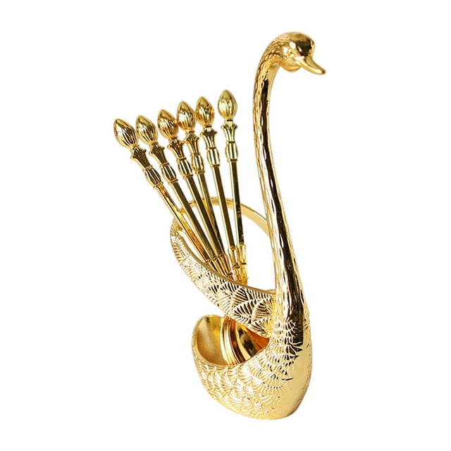Serving Spoons Stainless Steel Coffee Spoon Fruit Fork Stainless Steel Bar Dessert Spoon with Swan Rack Household Tableware Stainless Steel Serving Spoons Coffee Spoons for Coffee Bar