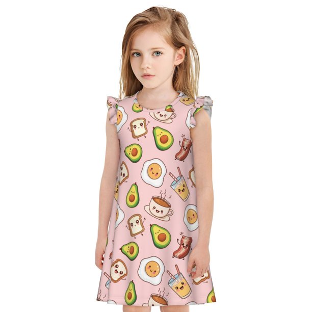 Balery Breakfast Camisón de princesa para niñas, pijama de algodón con mangas abullonadas, suave y bonito.-X-Large