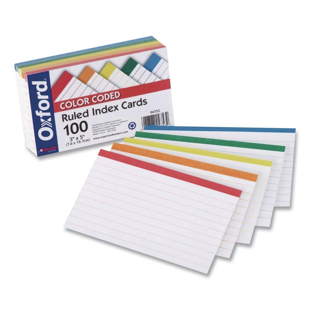 Oxford Lined Notecards, Rainbow Ruled, 3x5 Inches, Assorted