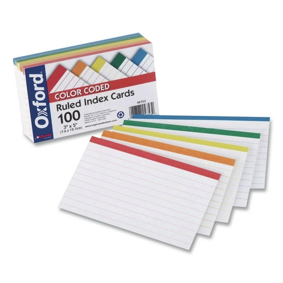 Oxford Color Coded Ruled Index Cards 3 x 5 Assorted Colors 100/Pack 04753