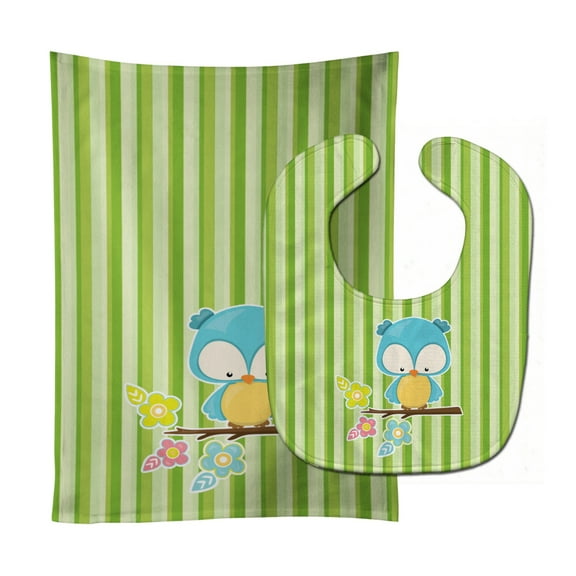 Bird on Branch Baby Bib and Burp Cloth