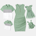 thumbnail image 5 of PatPat Family Matching Button Half Placket Ruched Tank Dresses and Colorblock Polo Neck T-shirts Sets, 5 of 5