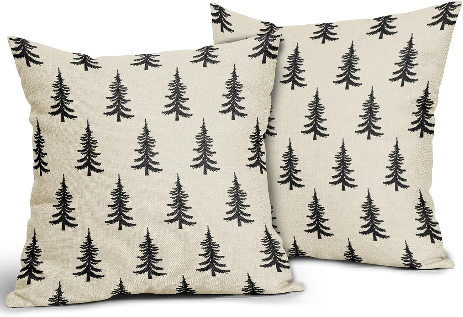 Christmas Tree Pillow Covers 18x18 Set of 2 Red Xmas Rustic Style Winter Print Decorative Outdoor Pillowcases Farmhouse Vintage Holiday Decorations Throw Cushion Case Decor for Couch Sofa Bed