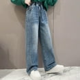 thumbnail image 5 of Girls Baggy Jeans New Middle Aged Children's Fashionable High Waisted Loose Pocket Wide Leg Denim Pants Style B-7 Blue 120, 5 of 9