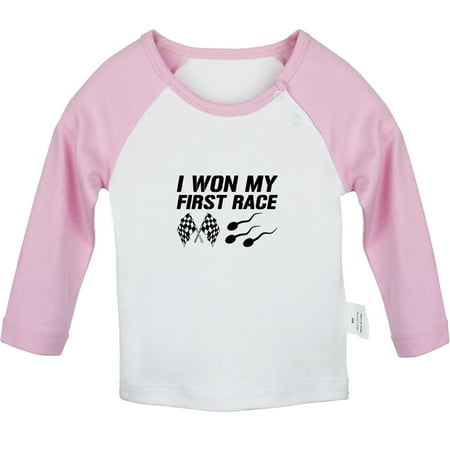 

I Won My First Race Funny T shirt For Baby Newborn Babies T-shirts Infant Tops 0-24M Kids Graphic Tees Clothing (Long Pink Raglan T-shirt 18-24 Months)
