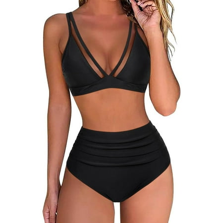 Summer Savings  Women s Solid Set Swimsuit  Sleeveless Push-Up Padded  Beachwear  Solid Color  for Pool/Sunbathing  Supportive Bra  Quick-Dry Material  Swim Suits for Women | Black XL  Sopatenor