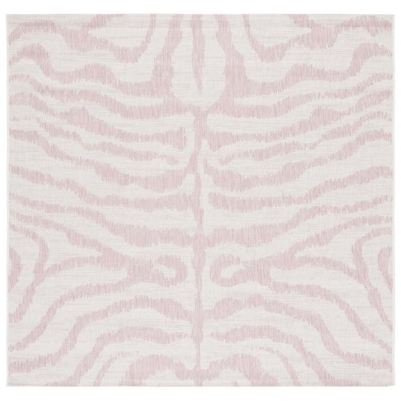 SAFAVIEH Courtyard Gerald Animal Indoor/Outdoor Area Rug, Ivory/Pink, 6'7" x 6'7" Square