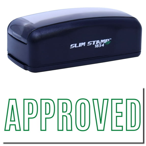 Large Pre-Inked Outline Approved Stamp, Slim 1854, Ultra Slim Design, Impression Size 1-13/16" by 2-1/2", Up to 25,000 Impressions - Green Ink