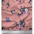 thumbnail image 2 of Soimoi Pink Poly Georgette Fabric Floral & Flowerpecker Bird Print Fabric by Yard 42 Inch Wide, 2 of 3