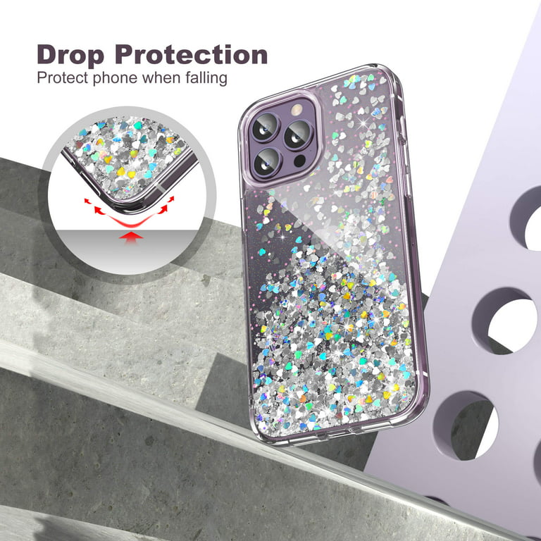 ULAK Glitter Case for iPhone 14 Pro Max, Clear Slim Shockproof Bumper Phone  Case for Apple iPhone 14 Pro Max 2022 for Women Girls, Silver Stars