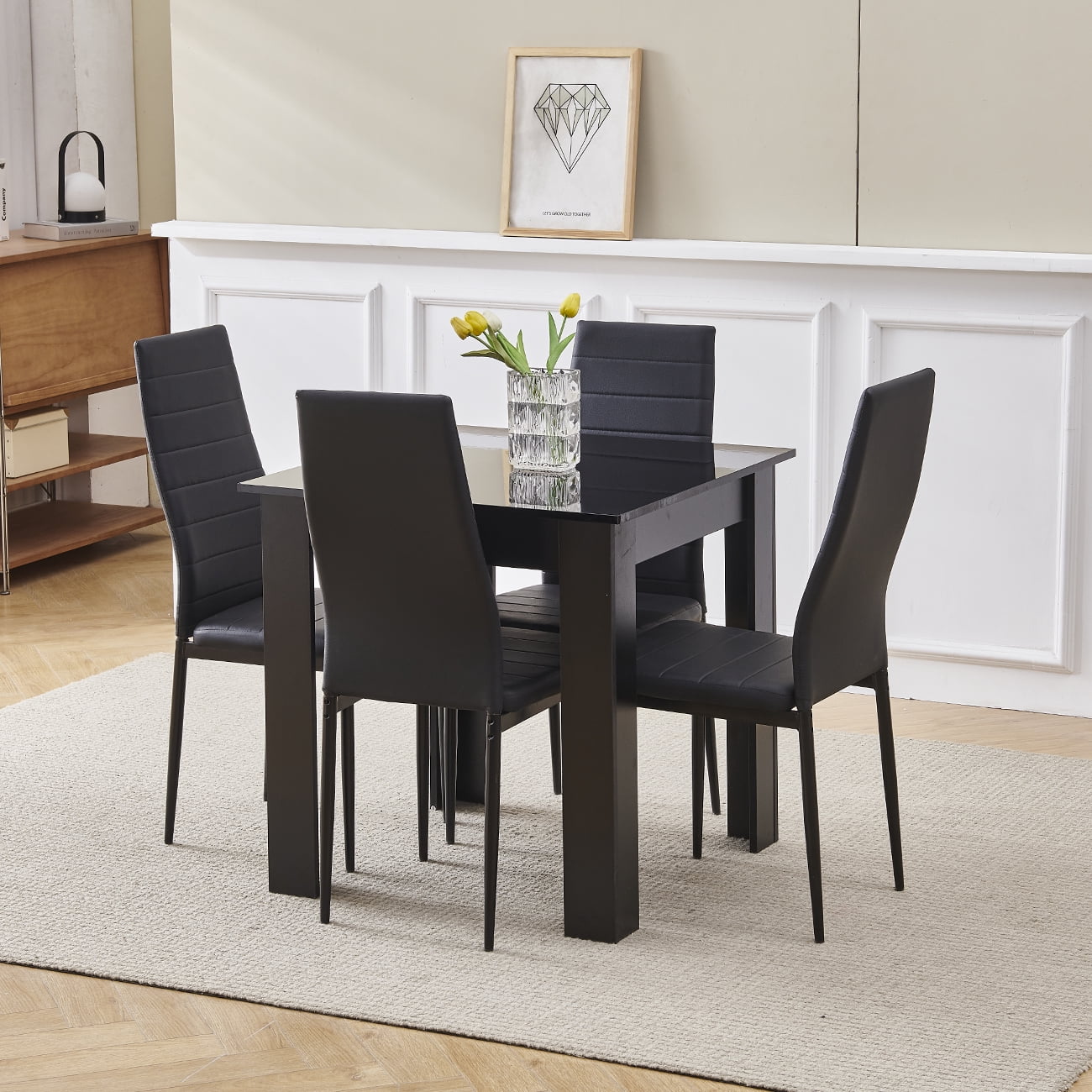 Square Dining Table for 2, Kitchen Table for Small Space,Modern Dining Table 29.5 Inch Kitchen Table with Solid Wood Leg, High Glass Finish Dinner Table Dining Room,Living Room, Office,Black