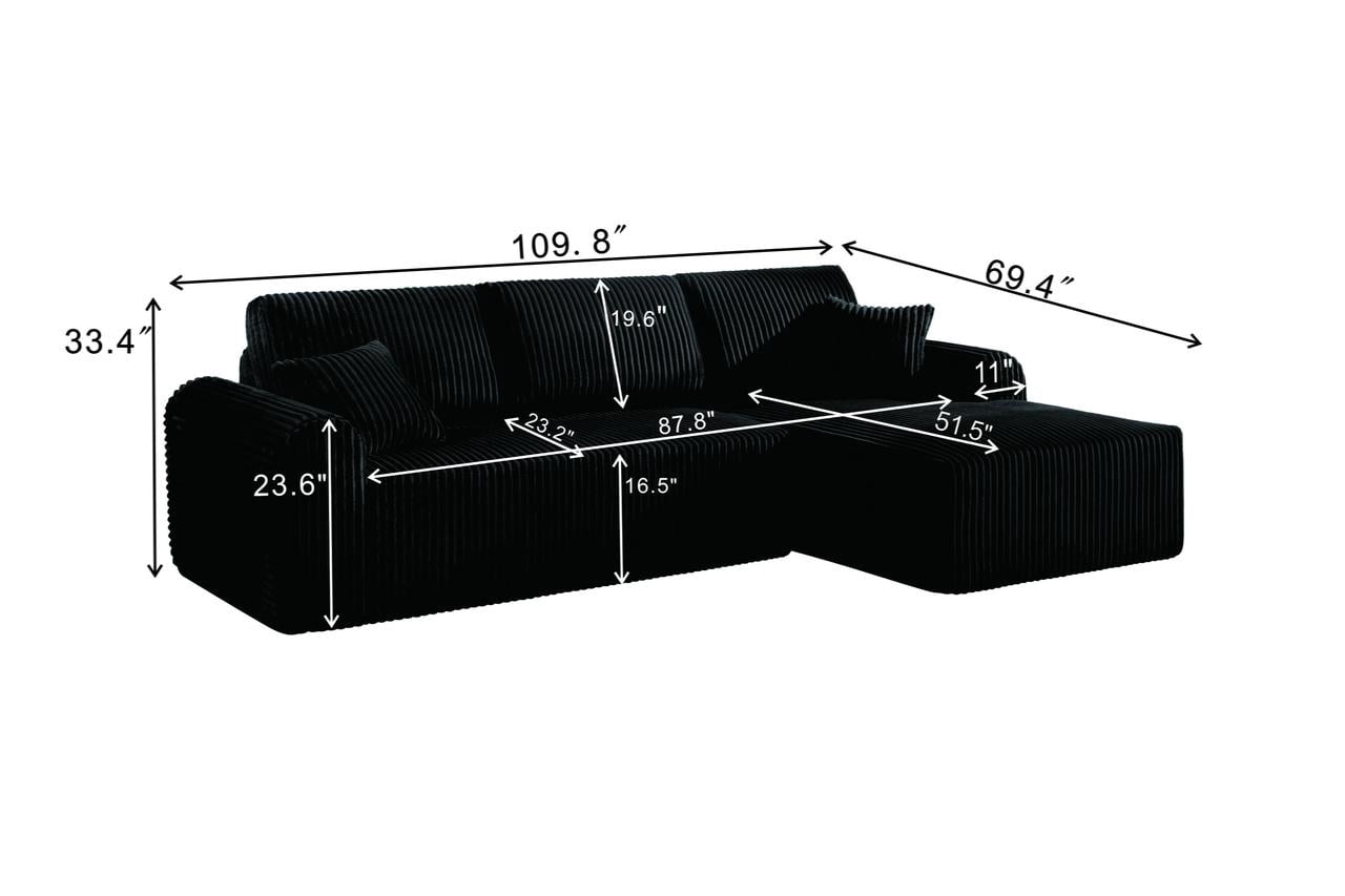 Shikeyi 109" Cloud Modular Sectional Sofa Couch with L-Shape Chaise,Modern Minimalist Upholstered Boneless Couches for Living Room Bedroom, Black