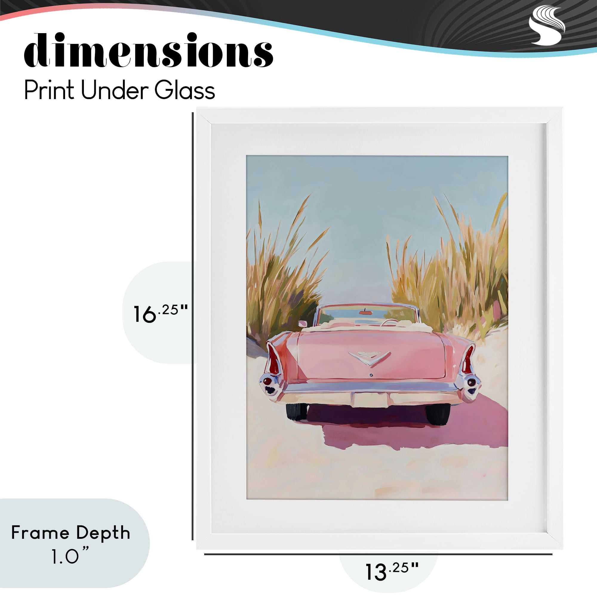 Stupell Industries Pink Cadillac on Beach White Framed Print Under Glass, design by The Prints Vibe