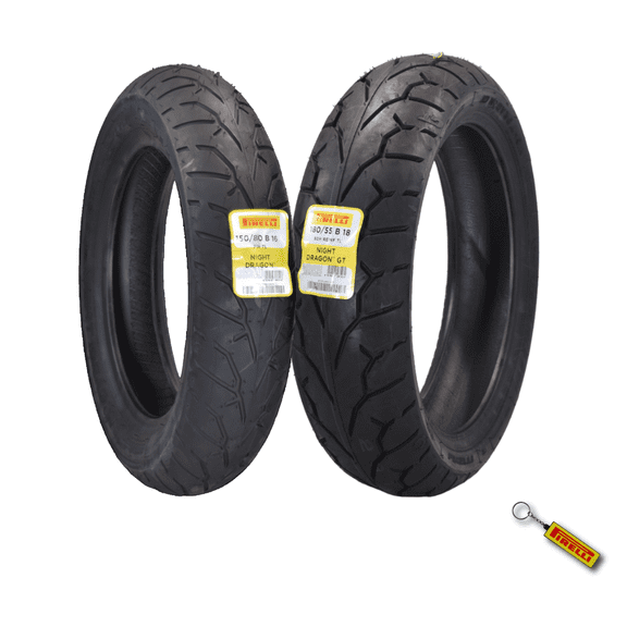 Pirelli Night Dragon Tire Set: 150/80B16 M/C 71H TL Front & 180/55B18 M/C 80H REINFTL Rear Cruiser Motorcycle Tires - Superior Traction & Handling for High-Performance Cruisers with Keychain