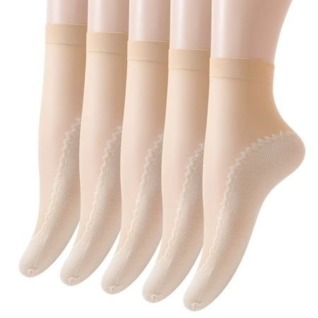 

Rovga 5 Pairs Women Solid Patterned Cotton Bottom Non Slip Socks Breathable Invisible Socks Mid Tube Socks Fashion Socks