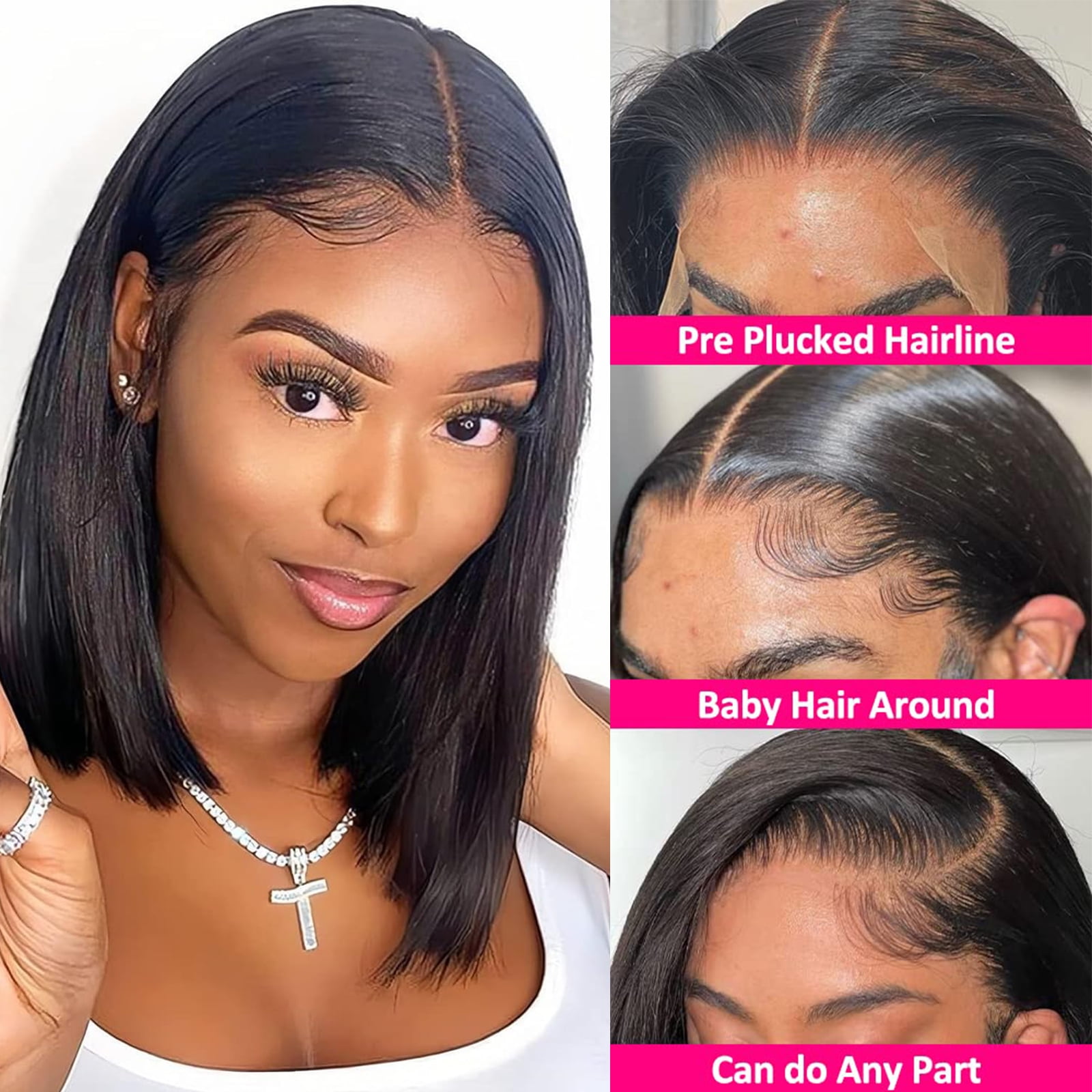 12" 13x4 Lace Front Bob Wigs Human Hair, HD Lace Bob Wig Human Hair