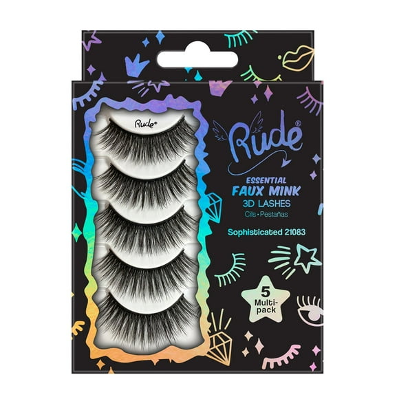 Paquete múltiple de 5 pestañas RUDE Essential Faux Mink 3D sofisticado