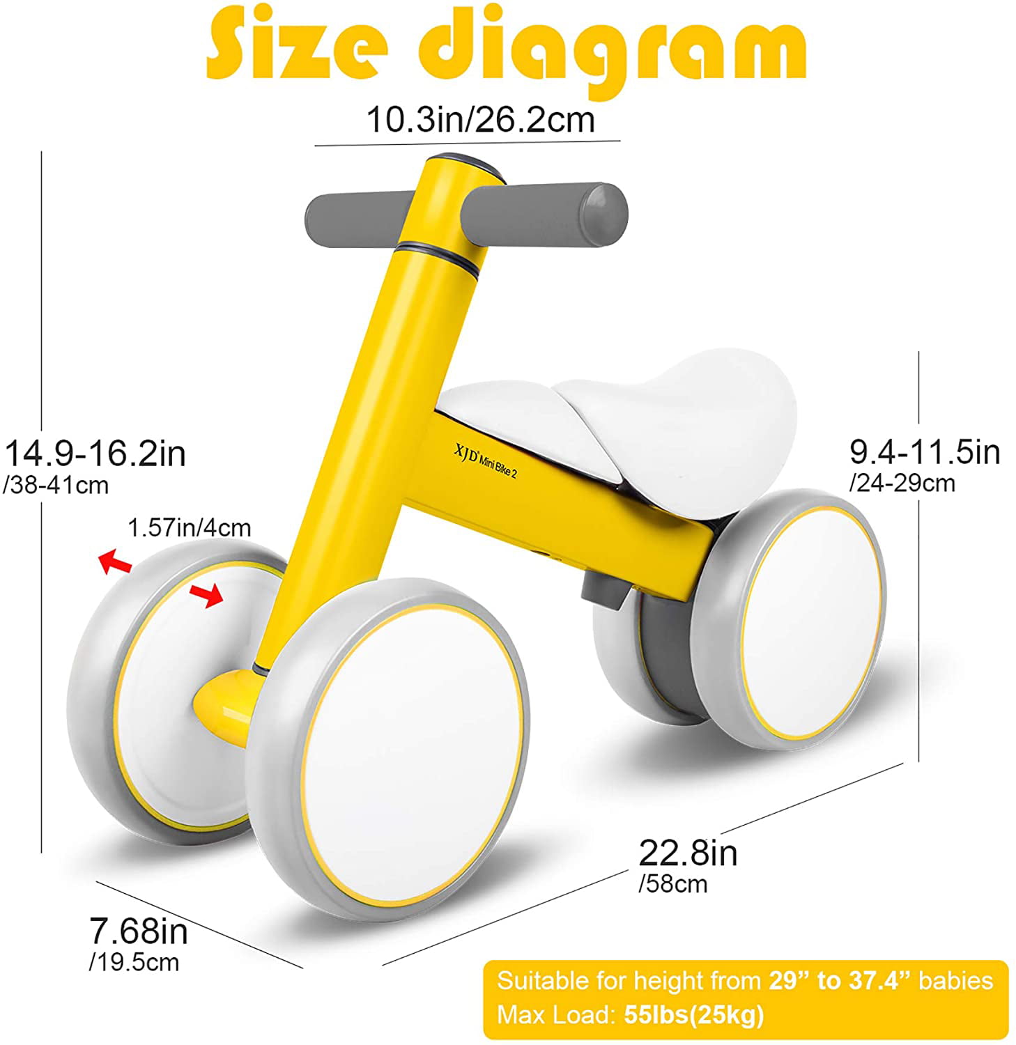 XJD Baby Balance Bikes Bicycle Baby Toys for 1 Year Old Boy Girl 10-24 Months Toddler Bike Infant No Pedal 4 Wheels First Birthday Gift Children Walker 
