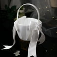 thumbnail image 3 of Matsuzay Cesta de flores con lazo romántico de 2 piezas, cesta portátil para ceremonia de compromiso de fiesta, cestas para portador de Decoración del hogar Blanco natural, 3 of 6