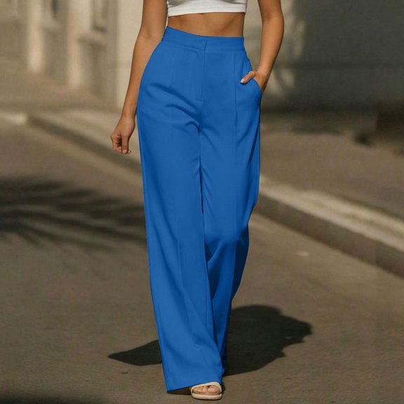 Mifsaly Womens Dress Pants for Work High Waisted Straight Leg Trousers Slim Fit Comfortable Business Casual Office Outfits with Pockets Blue,XXL