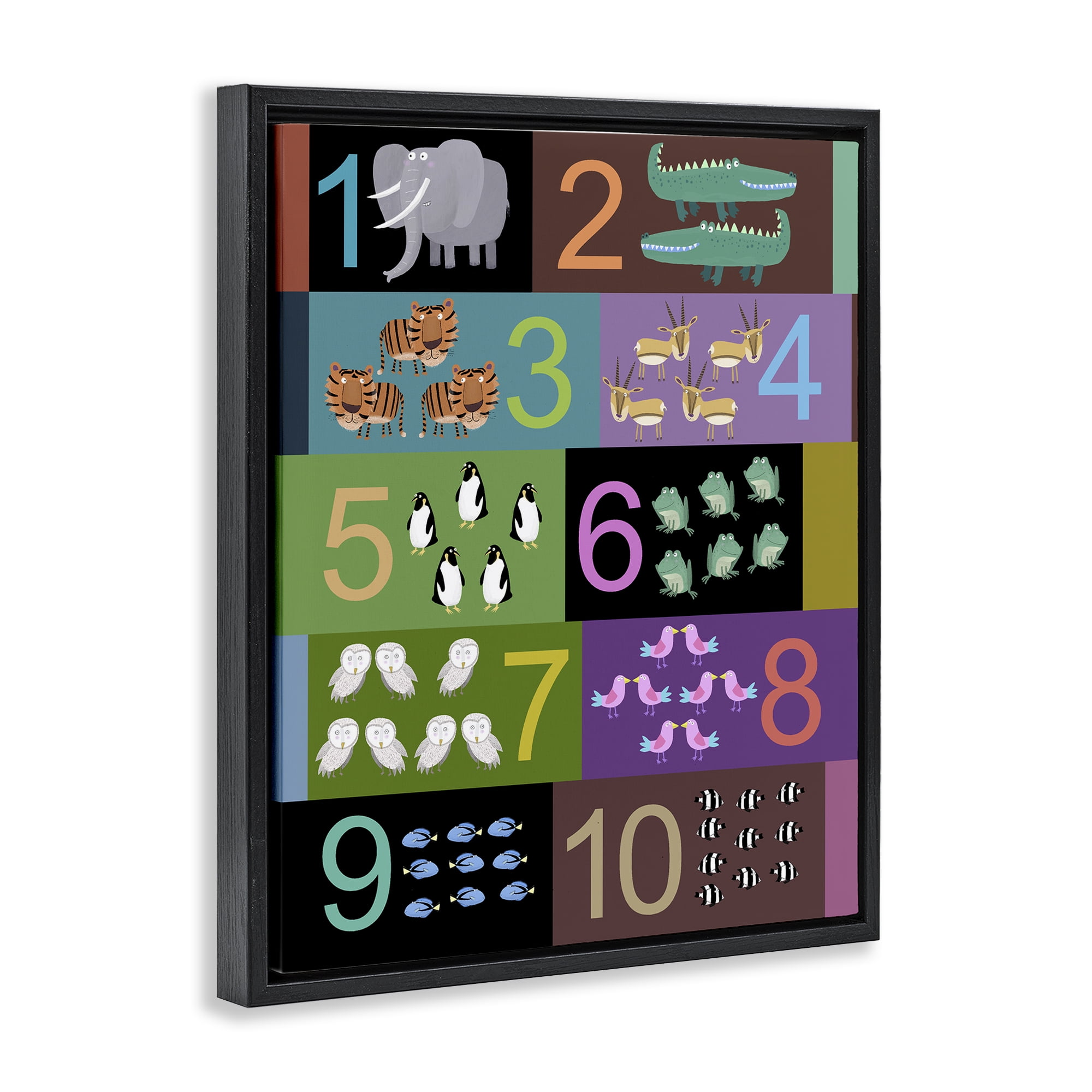 Blocked Kid's Educational Counting Black Framed Floater Canvas Wall Art, design by Carla Daly