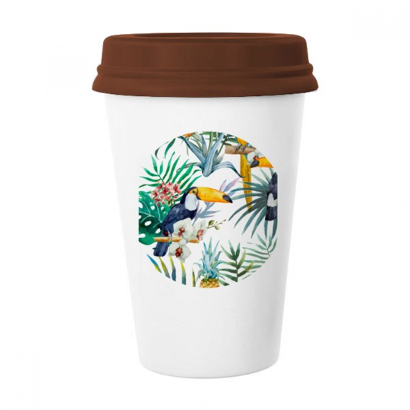 Watercolor Toucan Shrub PineFruit Parrot Mug Coffee Drinking Glass Pottery Cerac Cup Lid