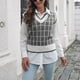 thumbnail image 1 of Chaleco De Suéter Para Mujer Chaleco De Suéter Para Mujer Cuello En V Jersey De Punto A Cuadros Suéter Sin Mangas Para Citas Trabajo Compras Negro M ANGGREK Negro M, 1 of 7