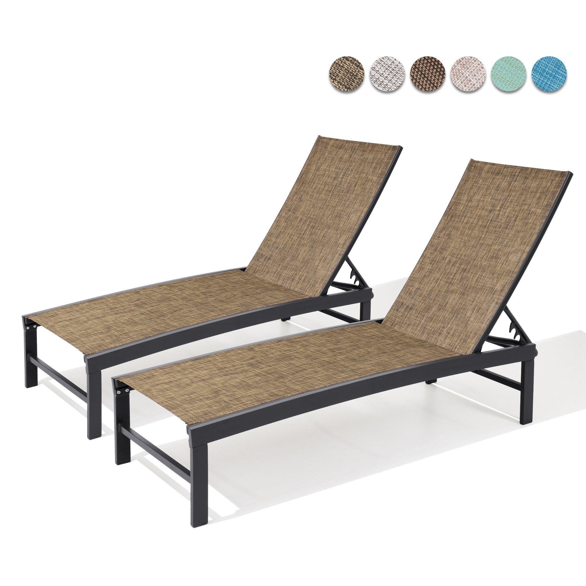 Pellebant Gray Brown Patio Chairs Aluminum Adjustable Lounge Chaise (Set of 2)