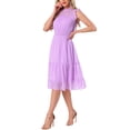 thumbnail image 4 of Vestido de gasa sin mangas para mujer Inspire Chic, con cintura fruncida y estrellas metálicas doradas, vestido de fiesta color púrpura claro, talla S, 4 of 6