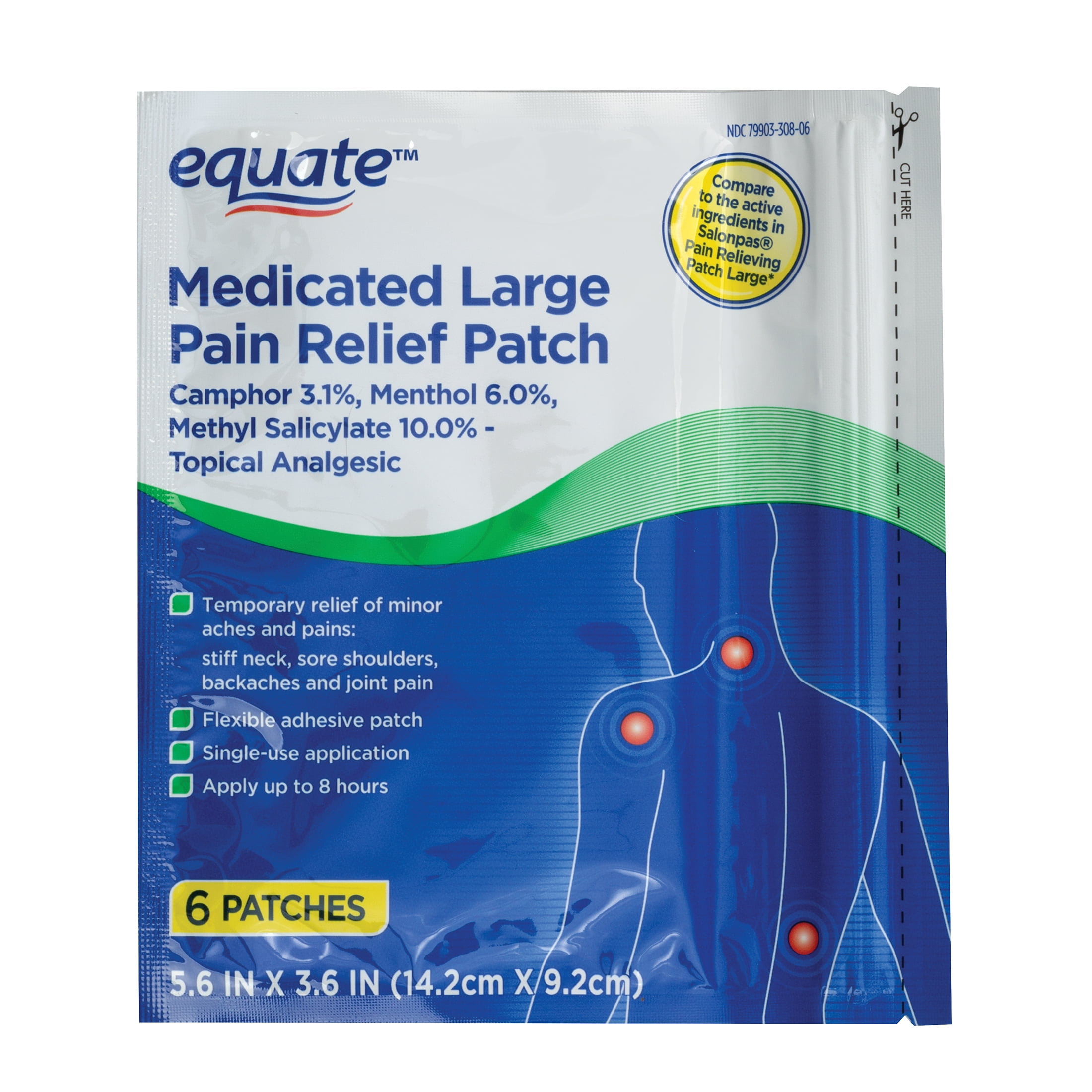 Equate, Large Pain Relief Patches for Body Aches & Pains, 6 Count