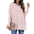 thumbnail image 1 of Camiseta de mujer de manga larga con cuello redondo y bolsillos, color rosa claro, cómoda e informal, talla XL, 1 of 5