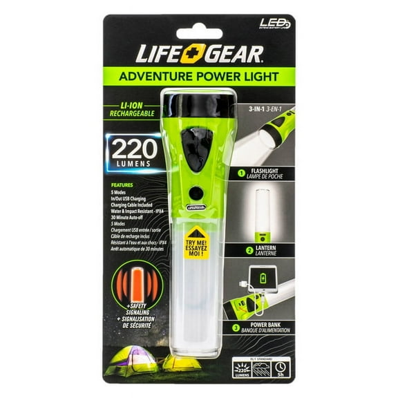 Life Gear 41-3747 220-Lumen Adventure Rechargeable Power Light - PTR-LG413747