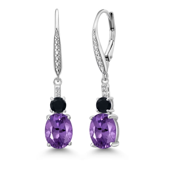 Gem Stone King 925 Sterling Silver Red Created Ruby and White Lab Grown Diamond Dangle Earrings for Women (4.53 Cttw, Oval 9X7MM)