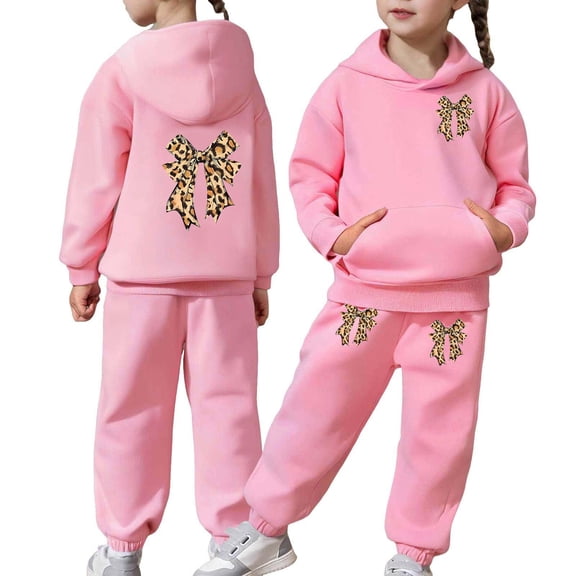 LRen Kids Sweatsuits 2 Piece Set Valentines Bowknot Print Crew Neck Long Sleeve Active Hoodie Sweatshirts and Sweatpants Fashionable Valentines Day Gifts