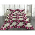 thumbnail image 2 of Ambesonne Peony Quilted Bedspread Set 3 Pcs, Floral Leaves Pattern Print, Twin, Forest Green Magenta, 2 of 4