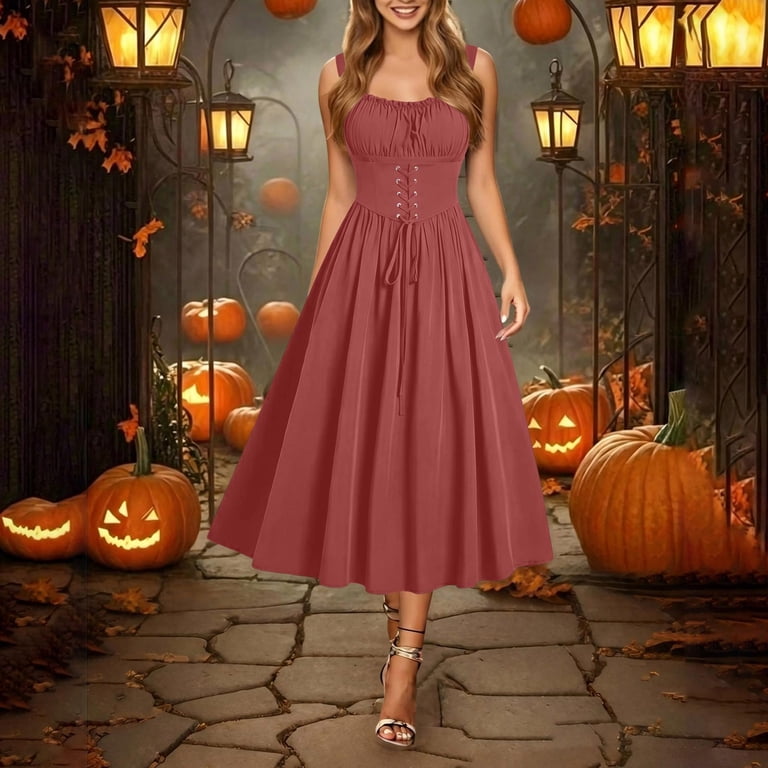 pstuiky Women's Renaissance Gothic Sleeveless Midi Dress Victorian ...