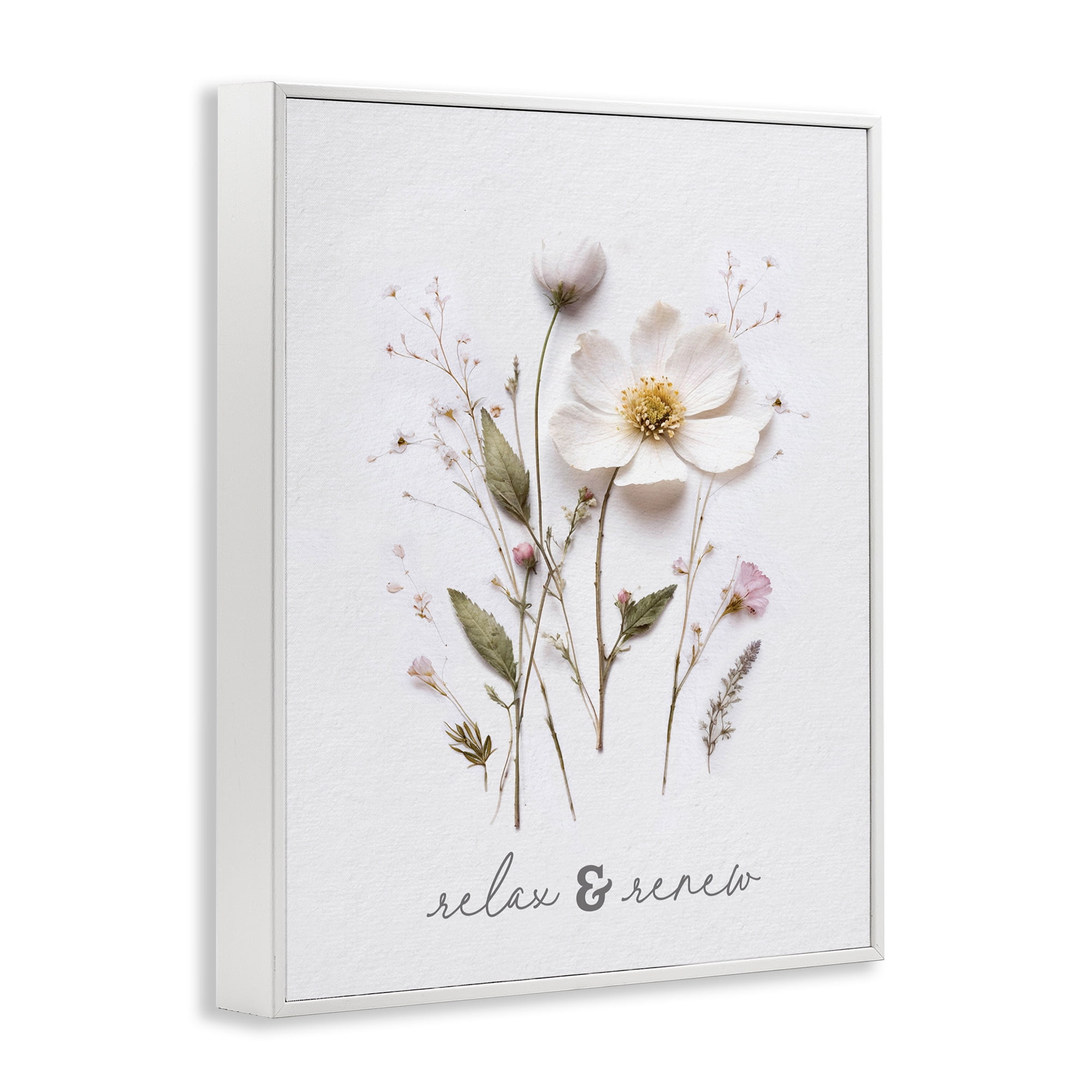 Pressed Flower Relax & Renew White Framed Giclee Art, design by Lettered and Lined